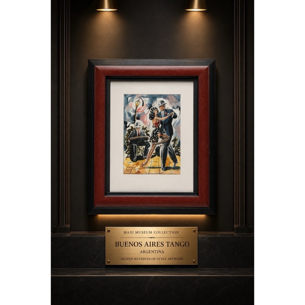 Buenos Aires Tango Dancers Signed Framed Argentine Art Bandoneon